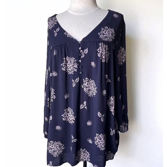 Tunic Top Skies Are Blue Curvy 1X Boho Preppy Cottagecore Rayon Blouse - Picture 1 of 7